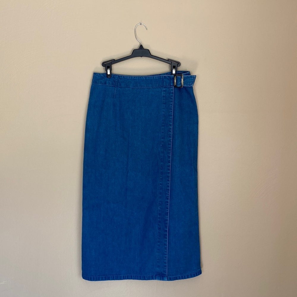 Denim midi wrap skirt